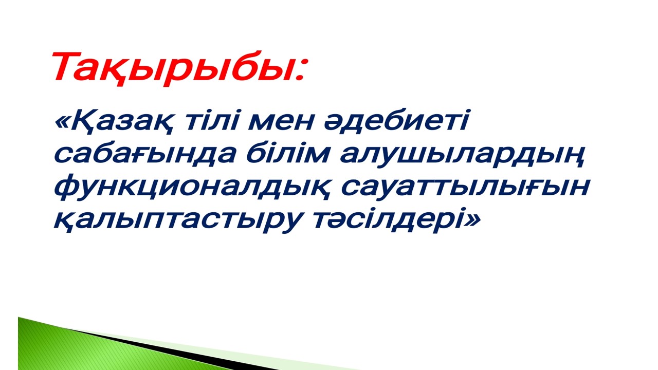 Қазақ тілі мен әдебиеті сабағында білім алушылардың функционалдық сауаттылығын қалыпастыру тәсілдері